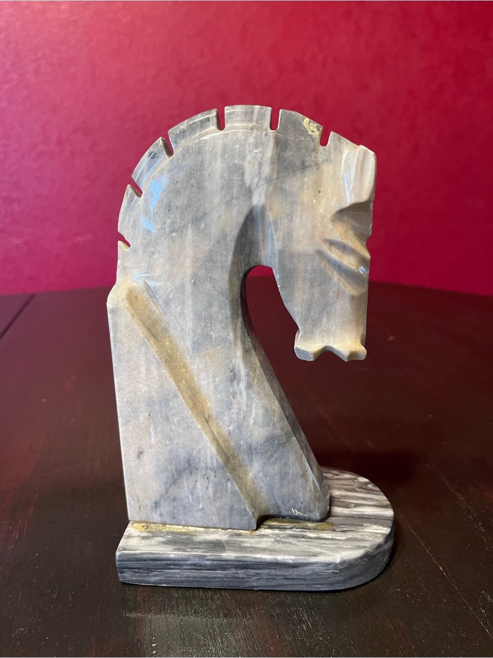 Hand-Carved Gray Marble Horse Head Sculpture - Unbranded